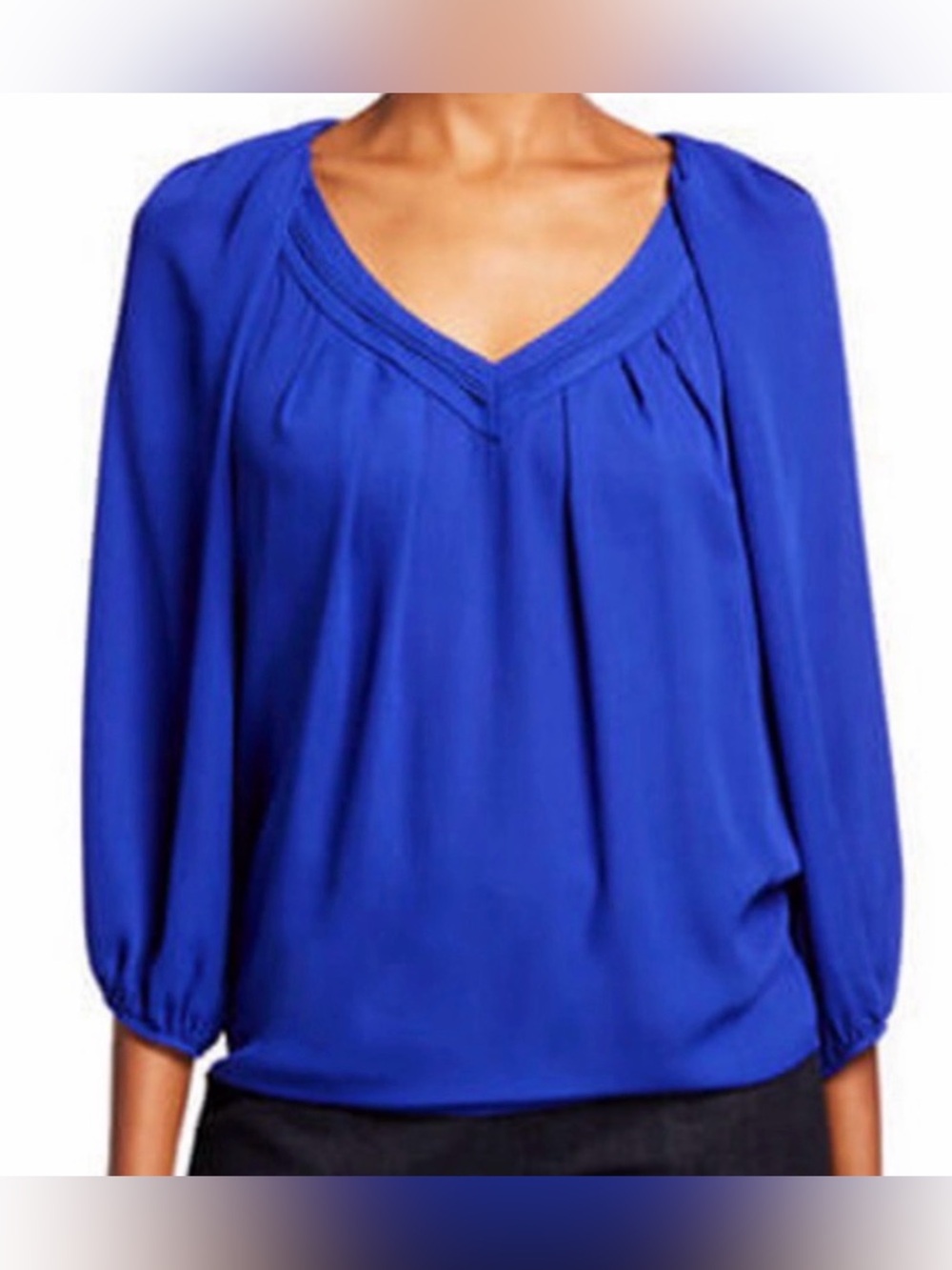 Diane von Furstenberg Silk Cobalt Blue Cahill Pleated V-Neck Blouse 4